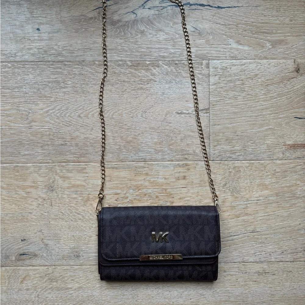 MK Michael Kors log signature Brown Crossbody Bag wallet on chain price firm!